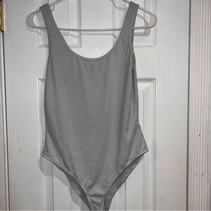 Stone White/Gray Scoop Neck Bodysuit with Wide Straps